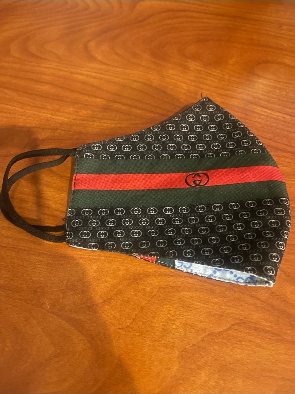 Designer Logo Stripe Face Mask - Black with Red & Green